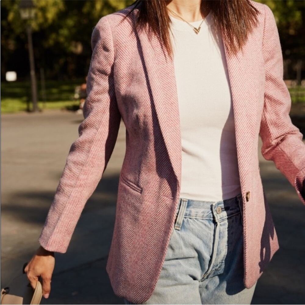 J. Crew Parke Blazer English Herringbone Wool Pink 2 Single Button Jacket - Picture 1 of 12